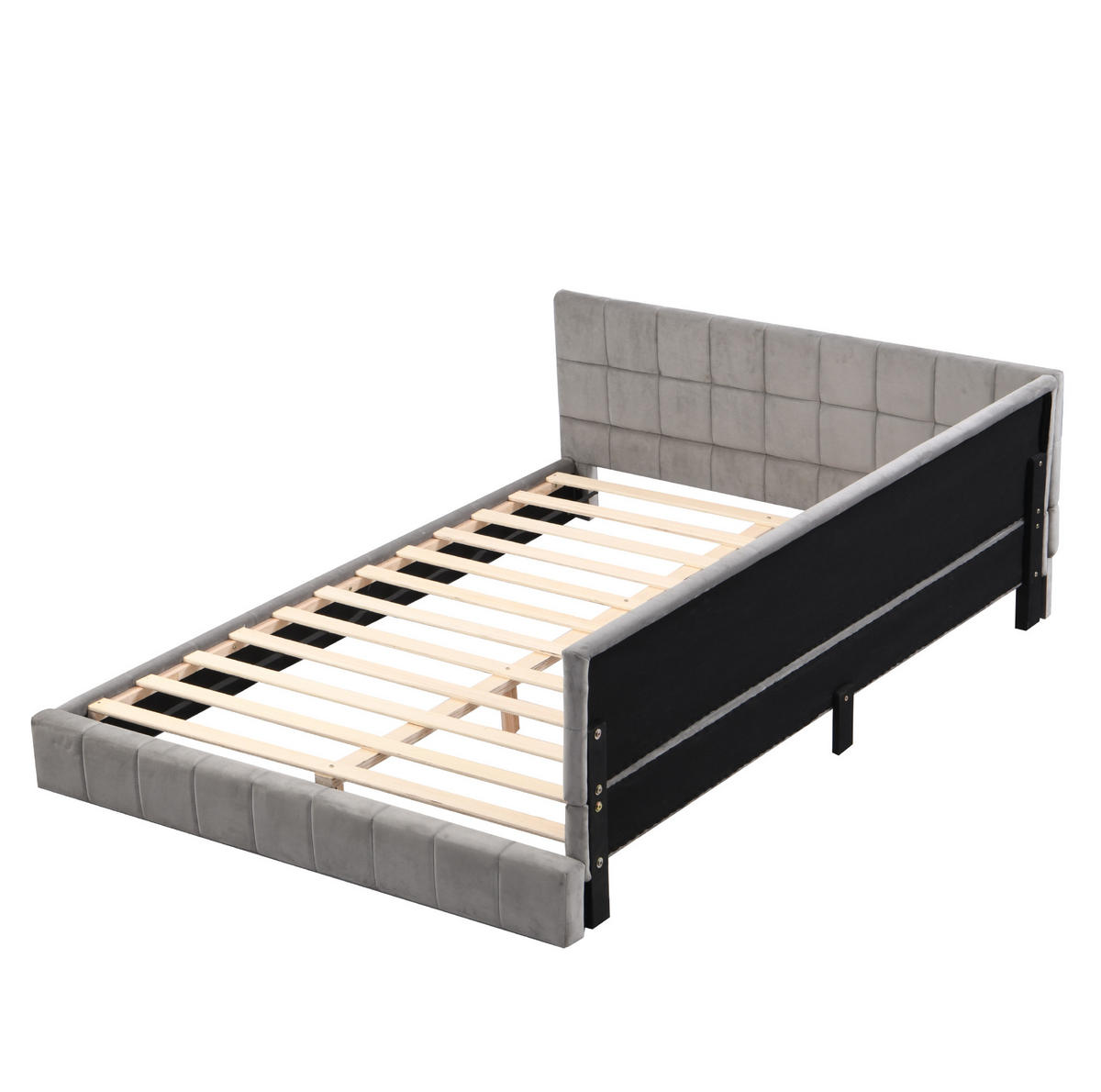 SAMT-POLSTERBETT 140/200 cm inkl. Lattenrost in Grau mit gepolstertem Kopfteil - Grau, Leder (140/200cm) - BEAOK