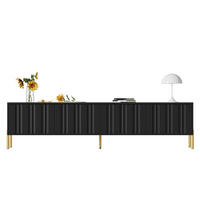 TV-LOWBOARD aus MDF und Spanplatte 190x38x48 cm Schwarz mit 4 Türen, gerillter Front und goldfarbenen Beinen - Schwarz, Holzwerkstoff (190/48/38cm) - Modfu
