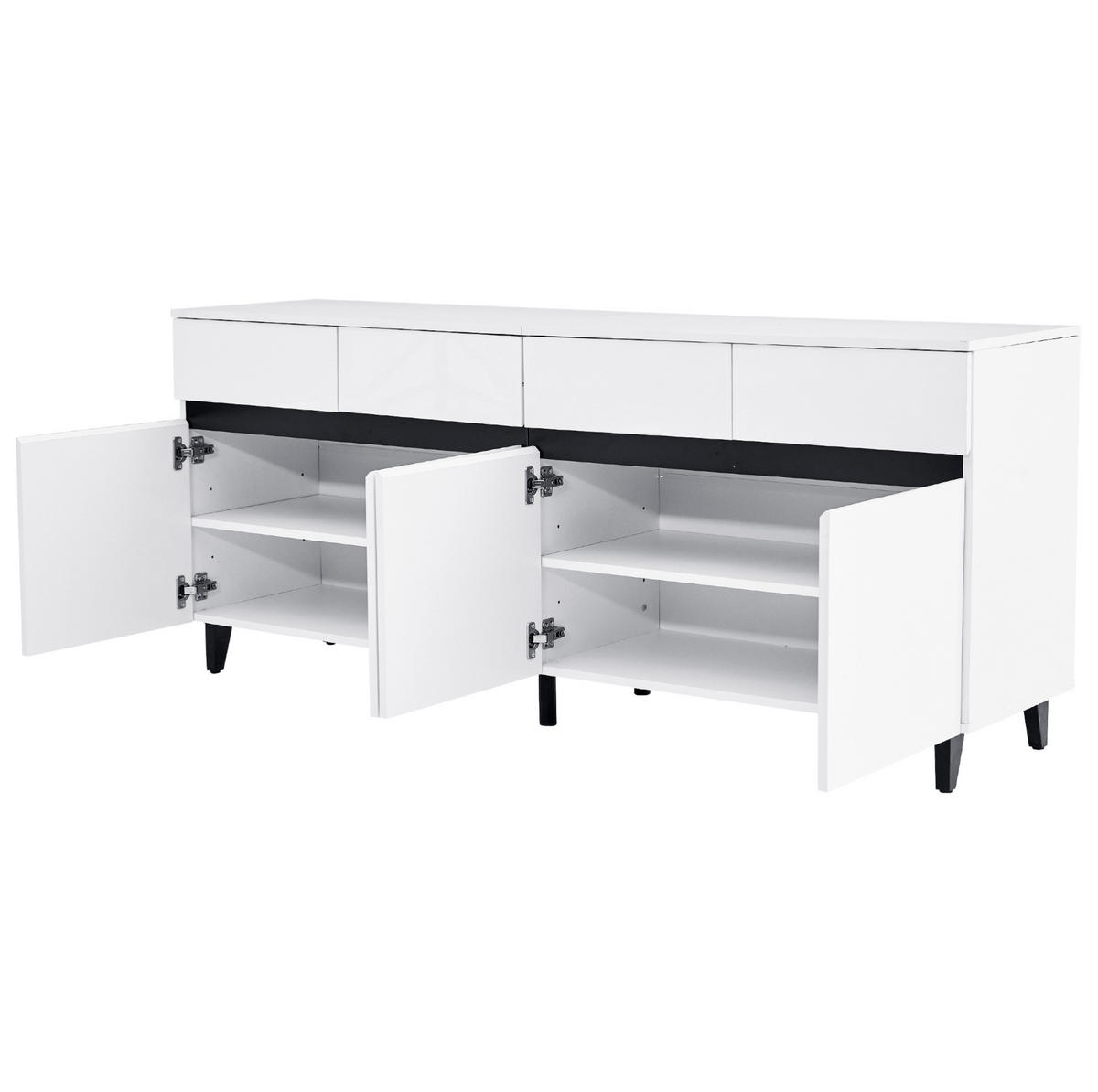 SIDEBOARD mit Hochglanz-Fronten, 4 Schubladen und 2 Türen, 160/40/68 cm, Weiß - Weiß, Holzwerkstoff (160/68/40cm) - Redom