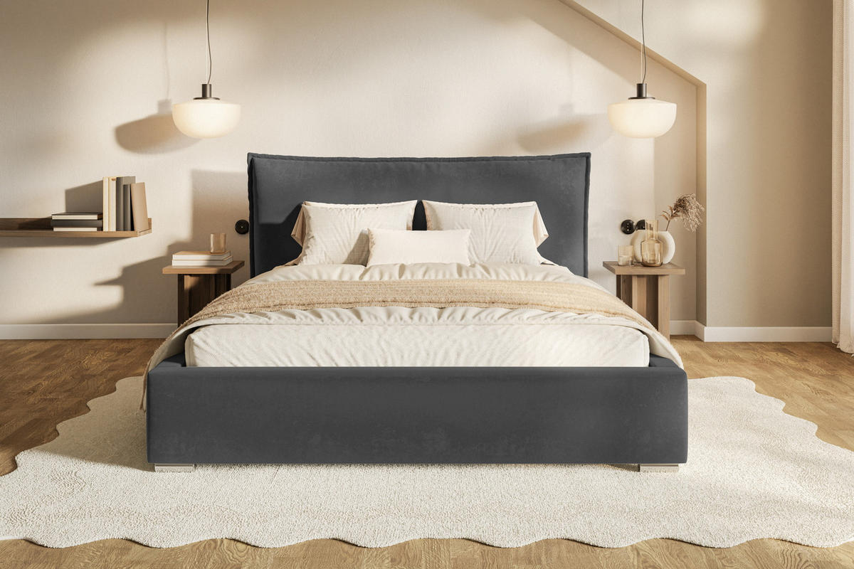 POLSTERBETT 200x200 Zenito mit Kissen-Kopfteil, Bettkasten, Dunkelgrau - Dunkelgrau, Holz/Textil (200/200cm) - Emporius