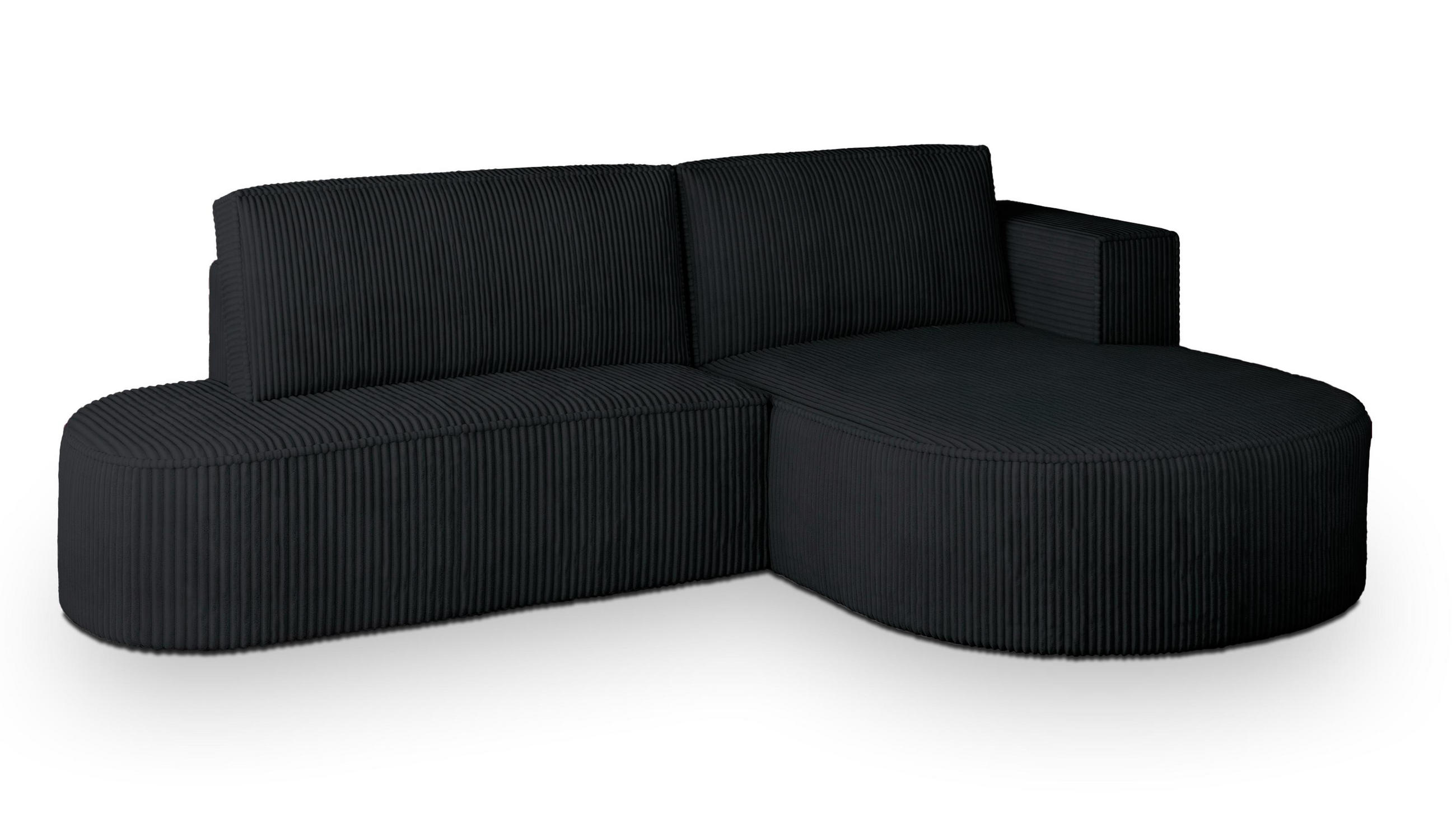 ECKSOFA CORTIO P R-S Schwarz Kordstoff mit Schlaffunktion - Schwarz, Holz (265/174cm) - MASSENO