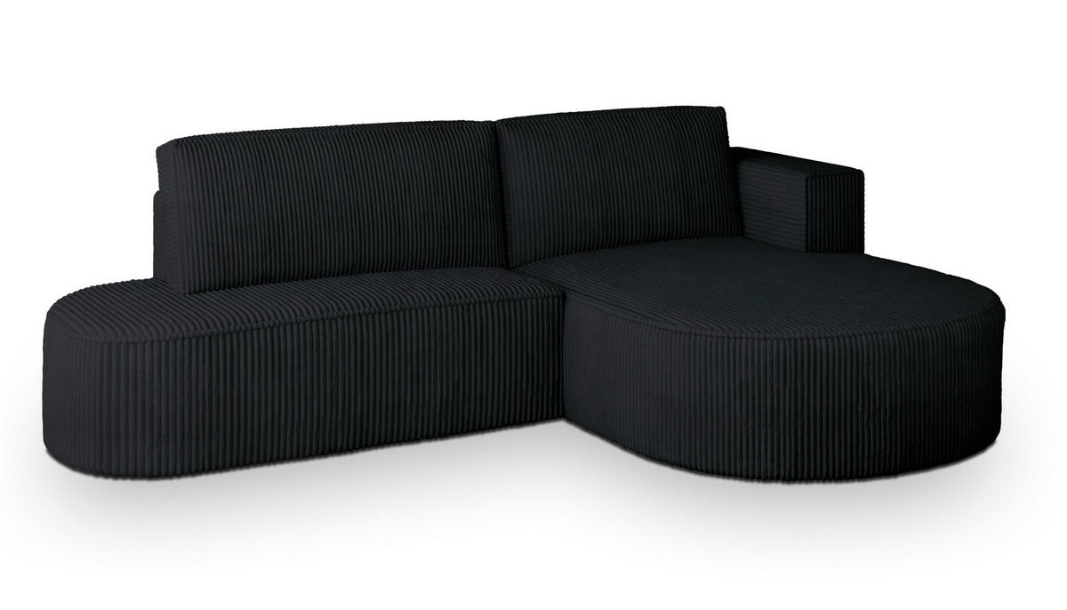 ECKSOFA CORTIO P R-S Schwarz Kordstoff mit Schlaffunktion - Schwarz, Holz (265/174cm) - MASSENO