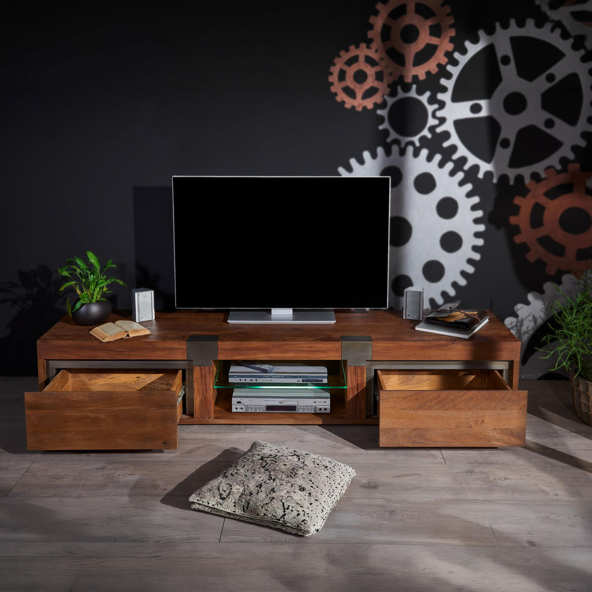 TV-BOARD Mango 205x48x39 braun lackiert Amsterdam #02 - Braun, Holz (205/39/48cm) - Massivmoebel24