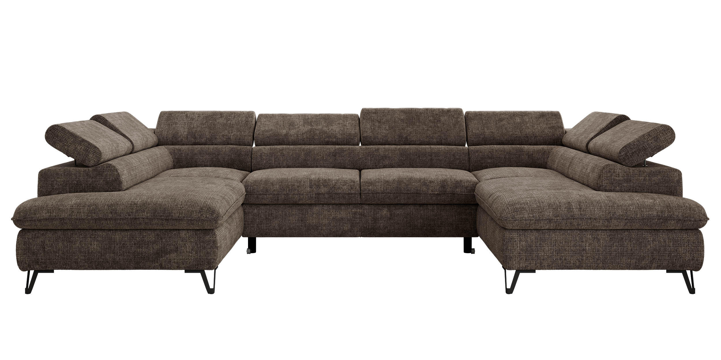 WOHNLANDSCHAFT PABLO U Schenille grob gewebt Braun mit Topper T25 - Schwarz/Braun, Textil/Metall (346/76/208cm) - MKS