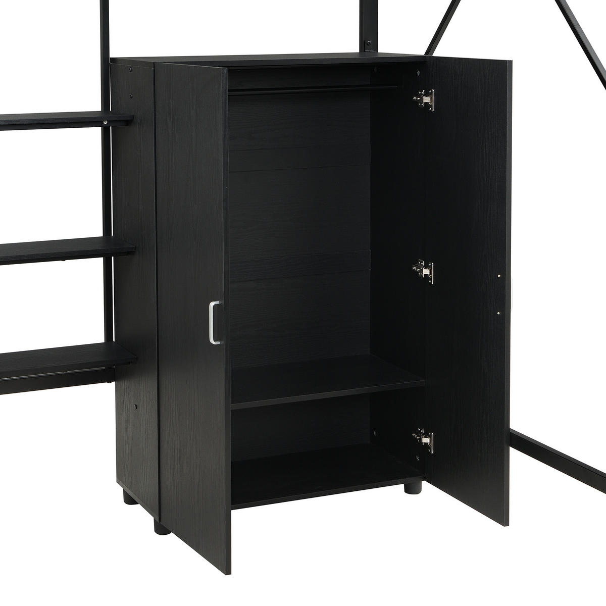 HOCHBETT aus MDF & Metall 140x200 cm in Schwarz mit Schreibtisch & Kleiderschrank - Schwarz, Holzwerkstoff (140/200cm) - Modfu