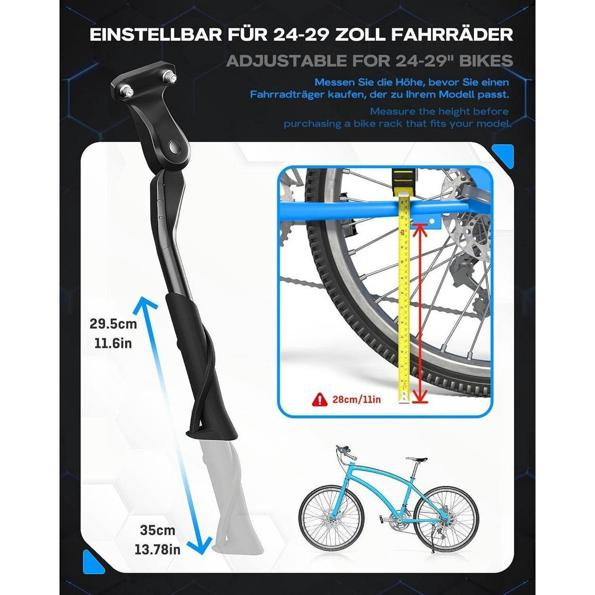 FAHRRADSTÄNDER höhenverstellbar 24-29 Zoll 40mm Lochabstand Aluminiumlegierung - Schwarz, Metall (4/1/37.5cm)