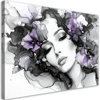 LEINWANDBILD Frau mit violetten Blumen auf dem Kopf 90x60cm - Grau, Textil (90/60cm) - Feeby