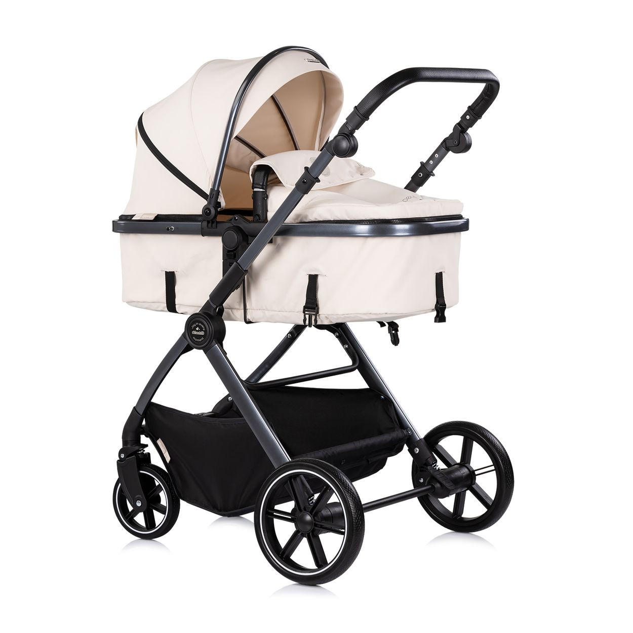 KINDERWAGEN Pearl 2 in 1 beige umbaubar Rucksack Fußsack Korb Federung - Beige, Metall (75/65/104cm) - Chipolino