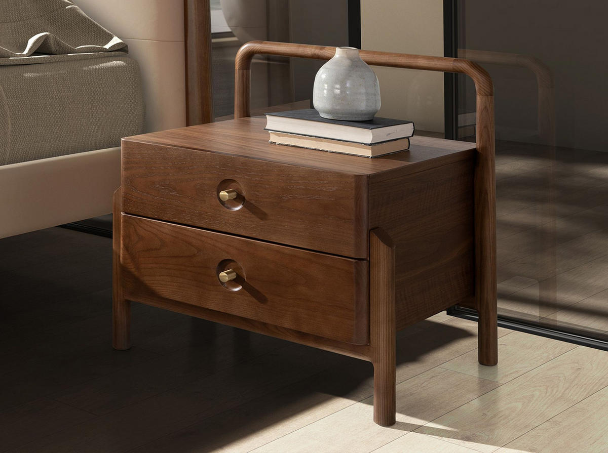 NACHTSCHRANK Nussbaum 56/44/60 cm - Nussbaumfarben/Goldfarben, Holz/Holzwerkstoff (56/60/44cm) - ANGEL CERDA