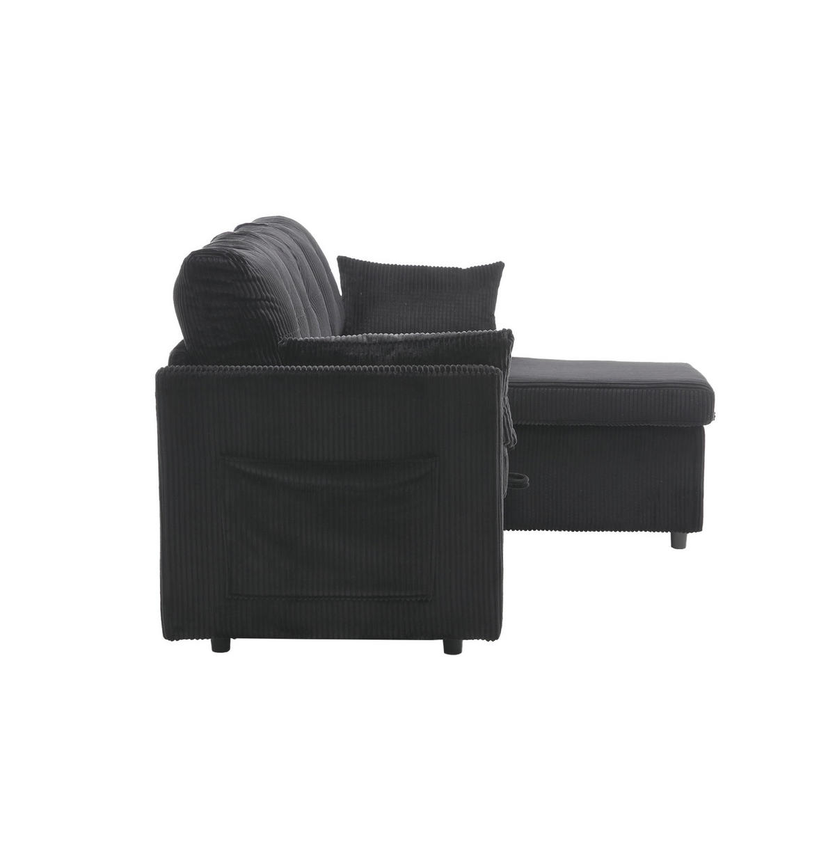 ECKSCHLAFSOFA Cord modular mit Stauraum Schwarz 206/108/66 cm - Schwarz, Textil (108/206cm) - Redom