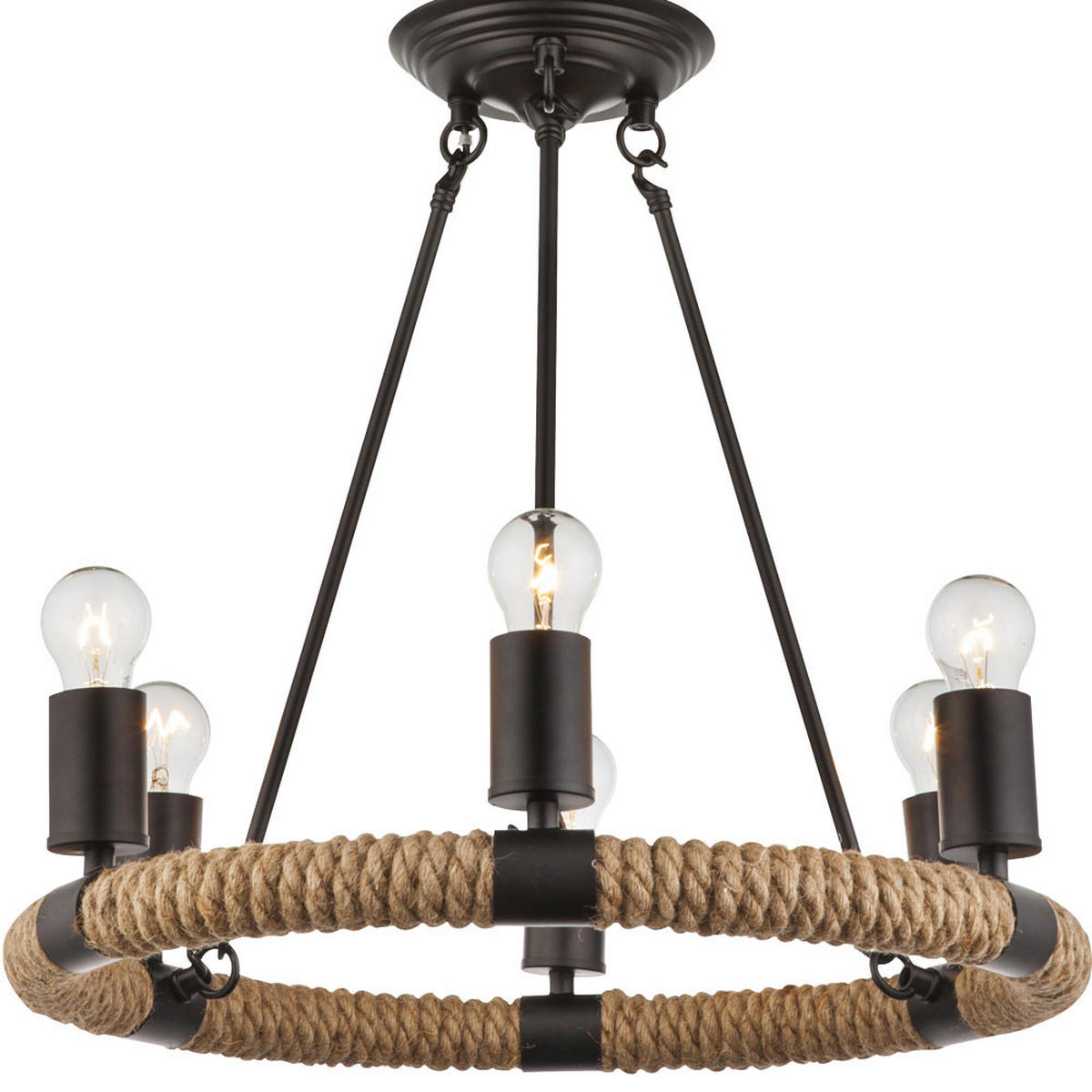 LED HÄNGELEUCHTE Hanfseil Schwarz - Schwarz, Metall (50/50/126cm) - Globo Lighting