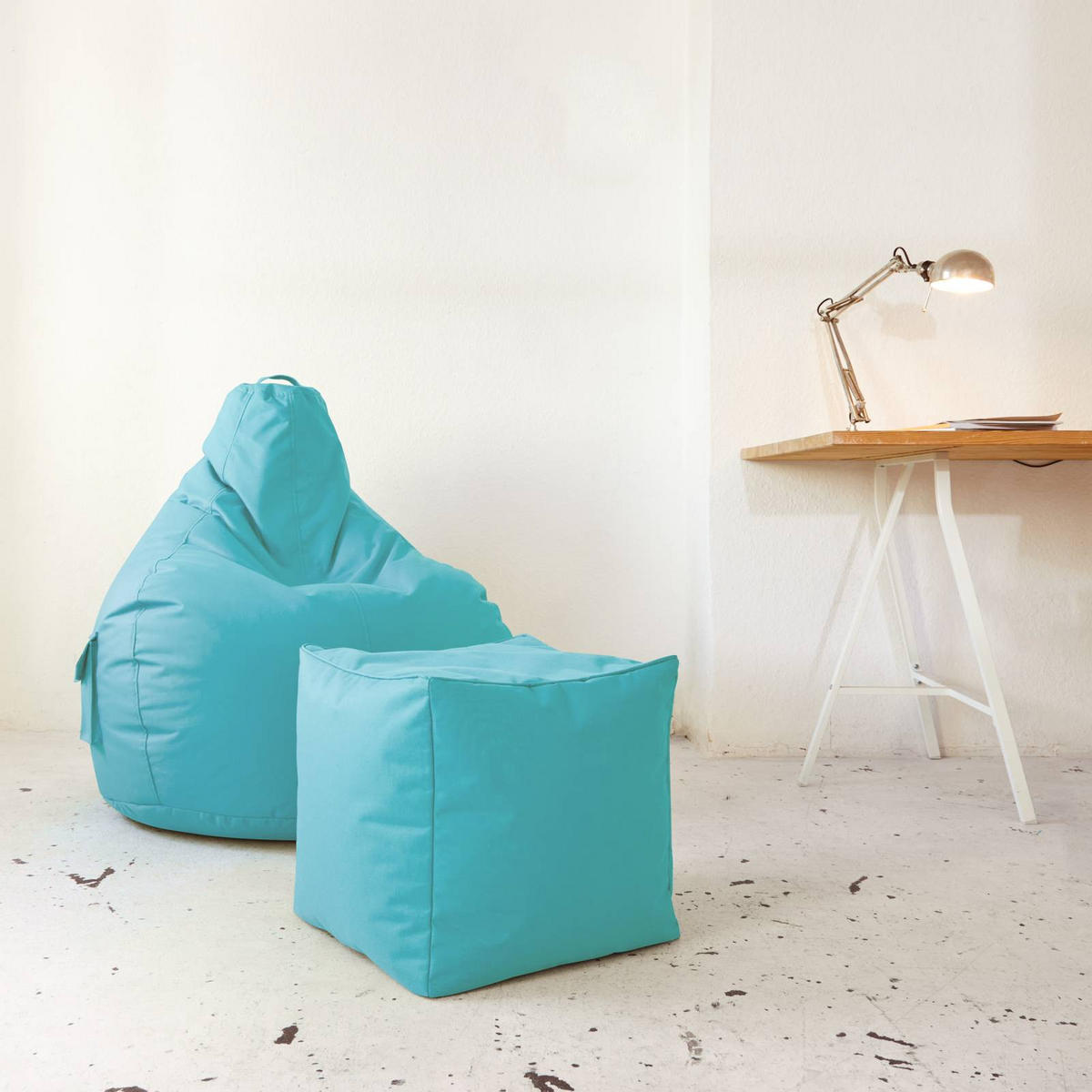 SITZSACK-HOCKER Pouf "Cube" 40x40x40cm - Türkis, Textil (40/40/40cm) - Green Bean