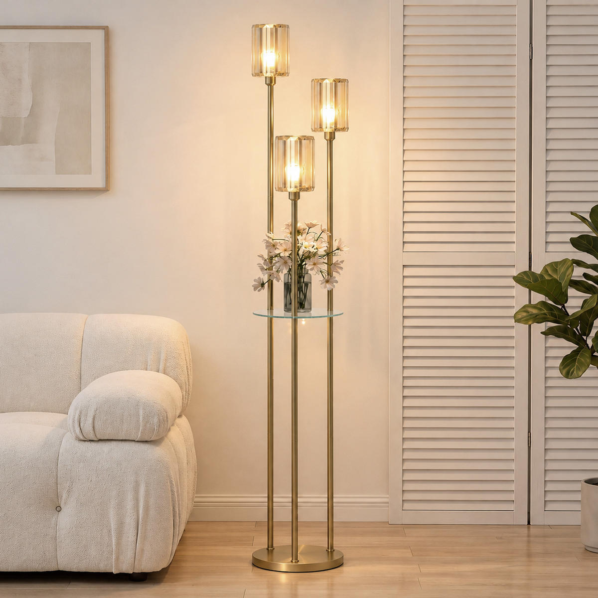 STEHLAMPE Stahl Glas Goldfarben - Goldfarben, Metall (32/32/177cm) - HOMCOM