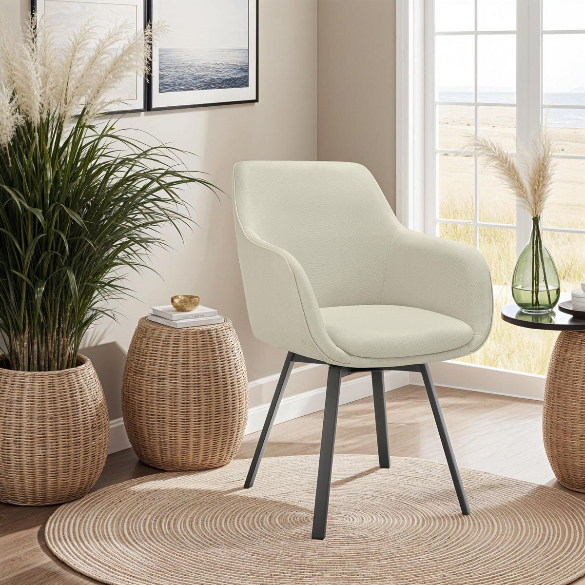 ARMLEHNSTUHL drehbarer 2er Set Alicon 57 x 59 x 88 cm greige - Greige, Textil (57/88/59cm) - tectake