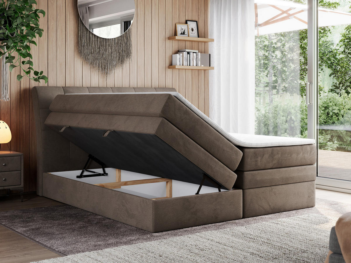 BOXSPRINGBETT GOLD-10 KING 120/200 Braun Velvet - H3 - Braun, Holz/Textil (120/200cm) - MKS
