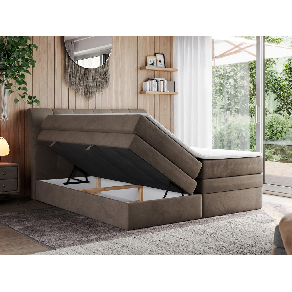 Thumbnail - MKS Boxspringbett, Braun, Textil, 2-Sitzer, H3, Rechteckig, 140x200 cm, Schlafzimmer, Betten, Boxspringbetten