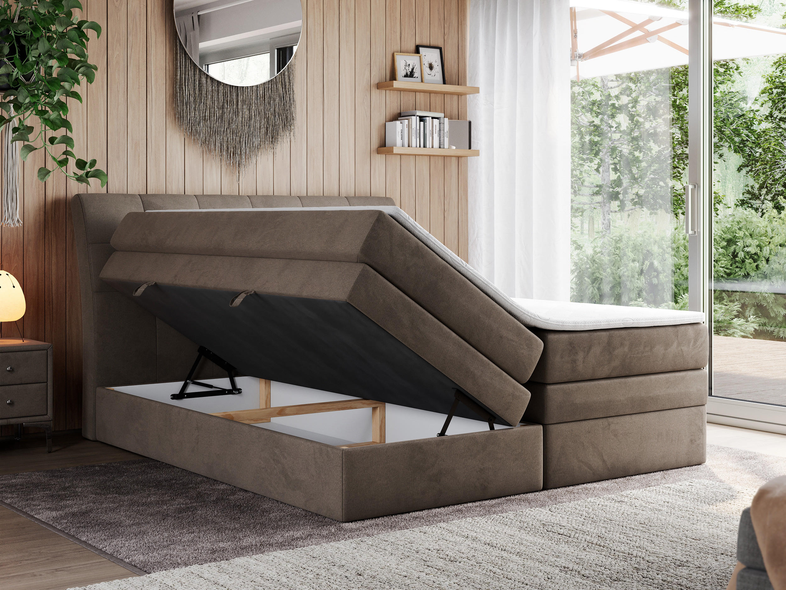 Thumbnail - MKS Boxspringbett, Braun, Textil, 2-Sitzer, H4, Rechteckig, 180x200 cm, Schlafzimmer, Betten, Boxspringbetten