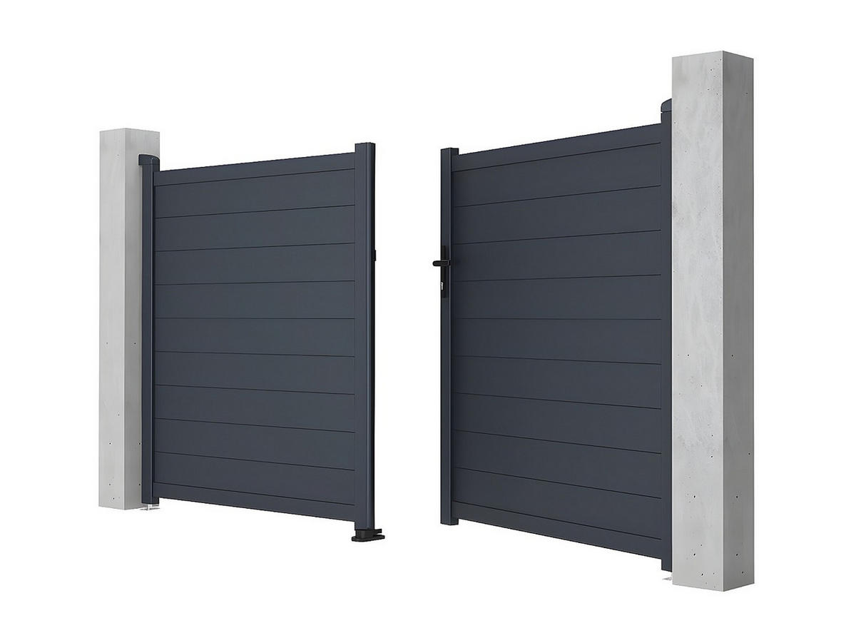 FLÜGELTOR - 300cm x 4.6cm - Aluminium - anthrazitgrau - NAZARIO - Anthrazit, Metall (300/161cm) - Vente-Unique