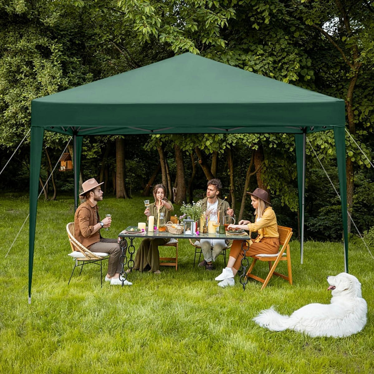 FALTPAVILLON 3 x 3 m Grün Wasserdicht UV-Schutz 50+ - Grün, Textil (300/268/300cm)