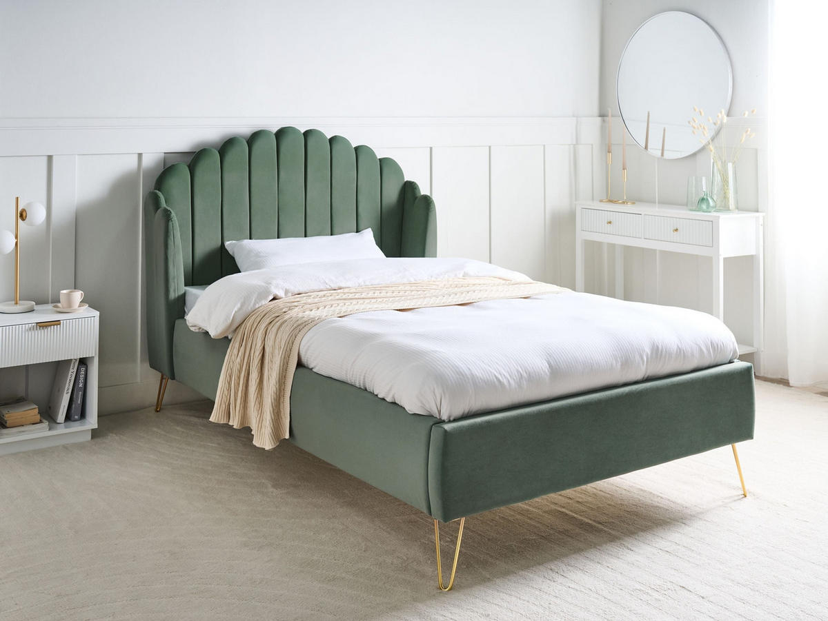 BETT mit Lattenrost 120/200 cm Grün Ambillou - Goldfarben/Grün, Textil (120/200cm) - Beliani