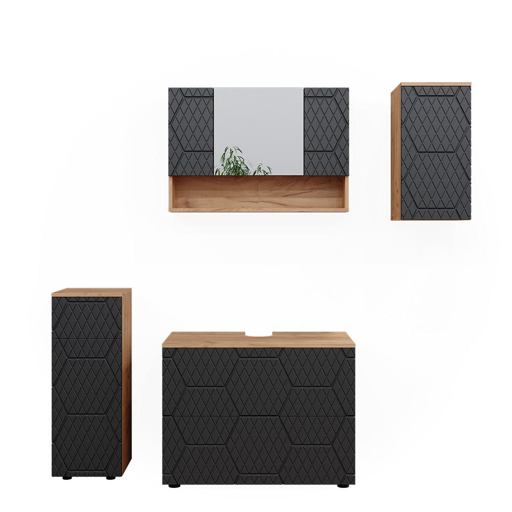 BADMÖBEL-SET Irma Anthrazit gestreift 4 Teile - Honigeiche/Anthrazit, Holzwerkstoff (80/58.6/41cm) - Vicco