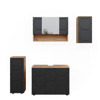 BADMÖBEL-SET Irma Anthrazit gestreift 4 Teile - Honigeiche/Anthrazit, Holzwerkstoff (80/58.6/41cm) - Vicco