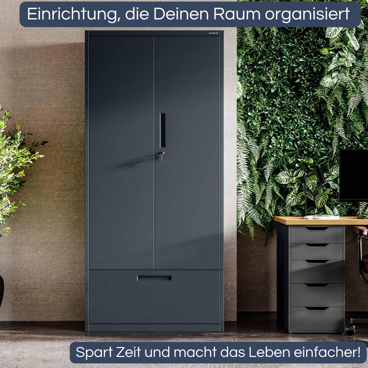 METALLSCHRANK mit Hohe Schublade RUEL 195x90x40cm Anthrazit - Anthrazit, Metall (90/195/40cm) - DELUKE