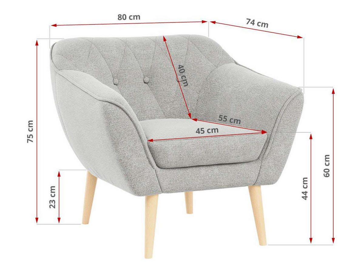 SESSEL Pirs 1 Sitzer Strukture Hellgrau - Hellgrau/Braun, Holz/Textil (80/75/74cm) - MKS