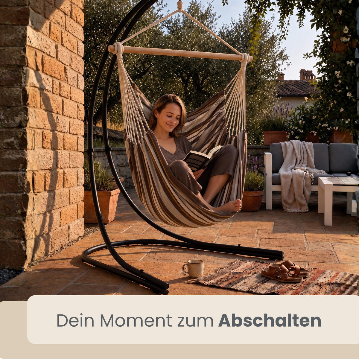 XL HÄNGESTUHL mit Gestell 210/140 cm , Rotbraun/Schwarz - Braun, Metall (140/210/160cm) - Amanka