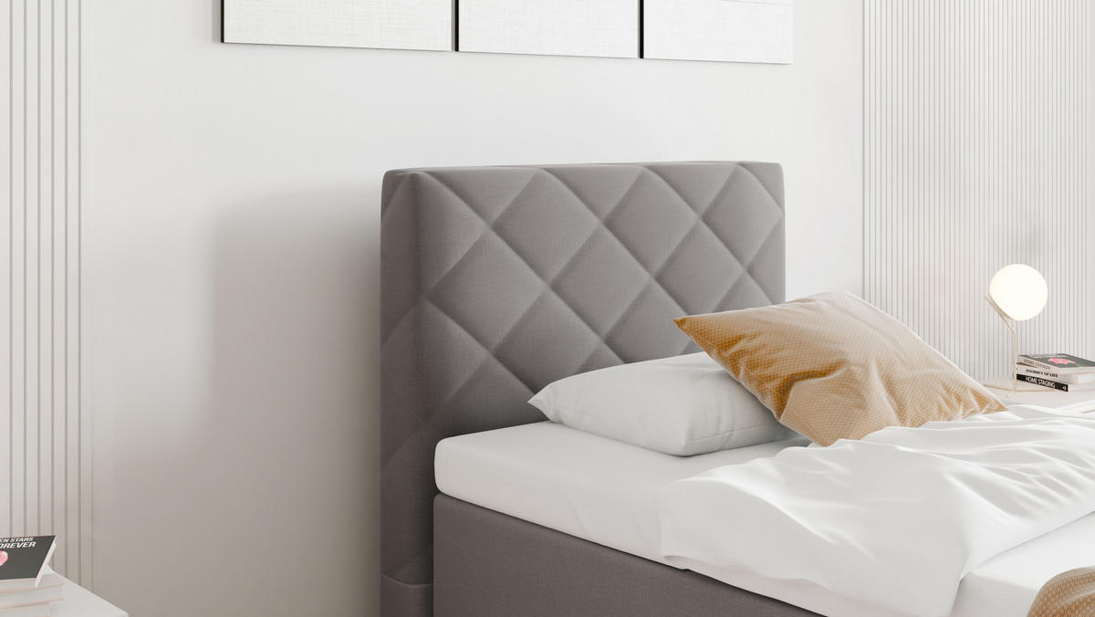 BOXBETT Diamaro 90x200 cm mit Bettkasten und Topper - Dunkelgrau - Grau, Holz (96/215cm) - Panda Möbel