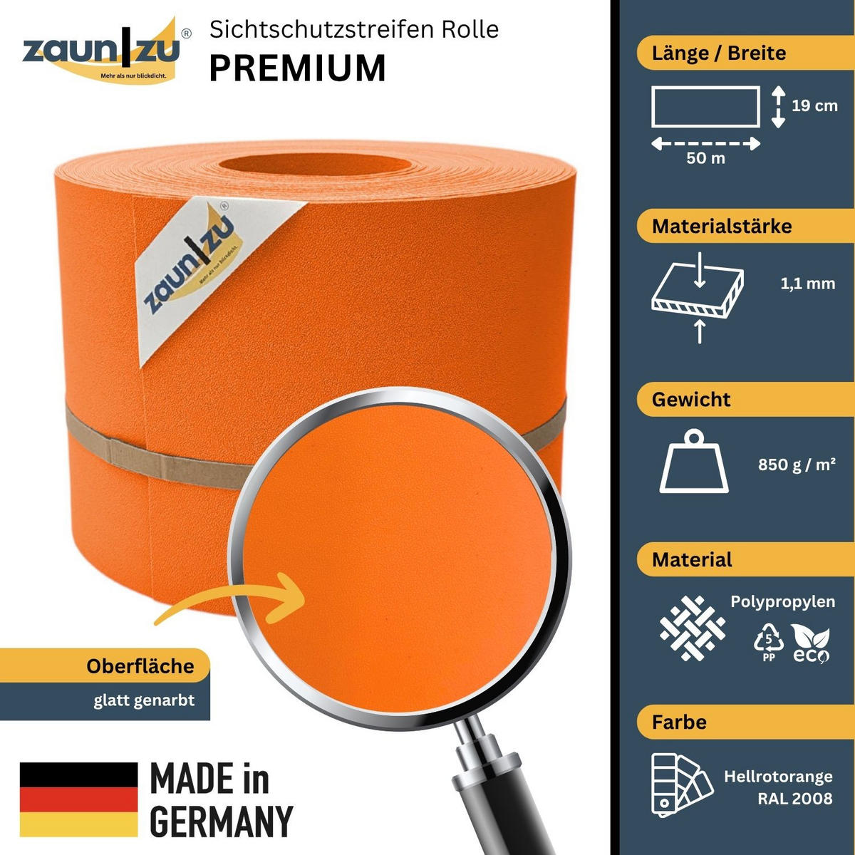 SICHTSCHUTZSTREIFEN PP für Doppelstabmatten Zaunblende Orange, 35m - Orange, Kunststoff (3500/19cm) - ZAUN|ZU