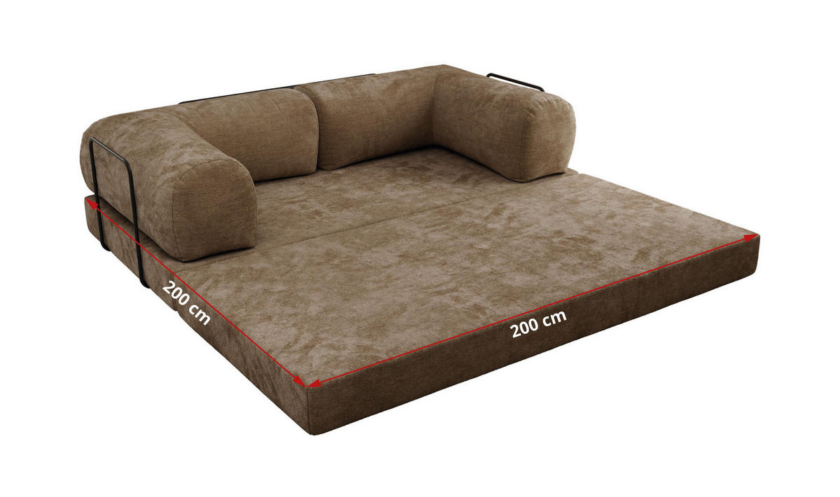 TROJMIESTNA POHOVKA ORSETTO - Svetlohnedá Hladká ženilka - svetlohnedá/čierna, kov/textil (200/70/100cm) - MKS
