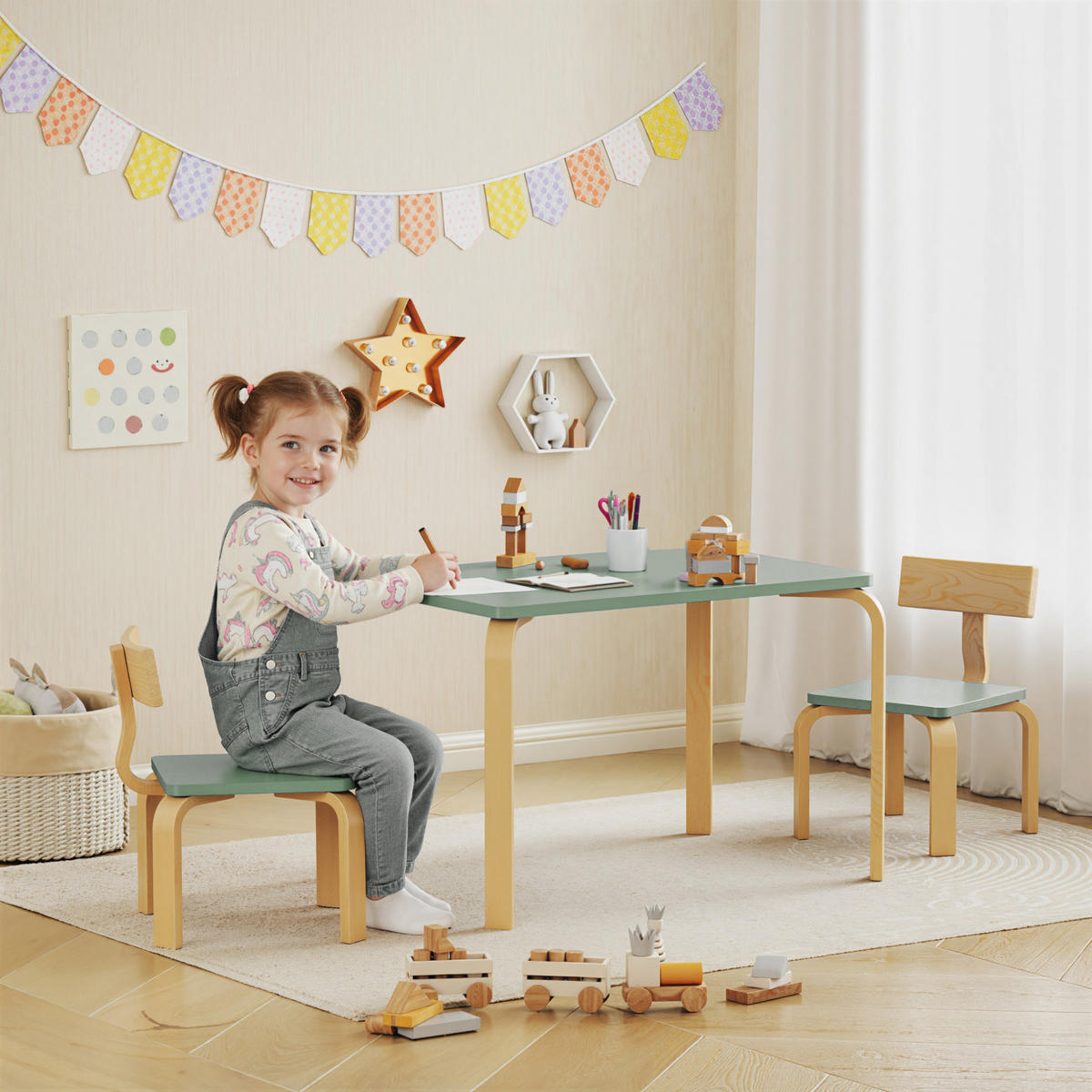 KINDERSITZGRUPPE DE-17548 2 Stühle zum Zeichnen & Lernen Grün - Grün, Holzwerkstoff (53/53/78cm) - ComfortXL