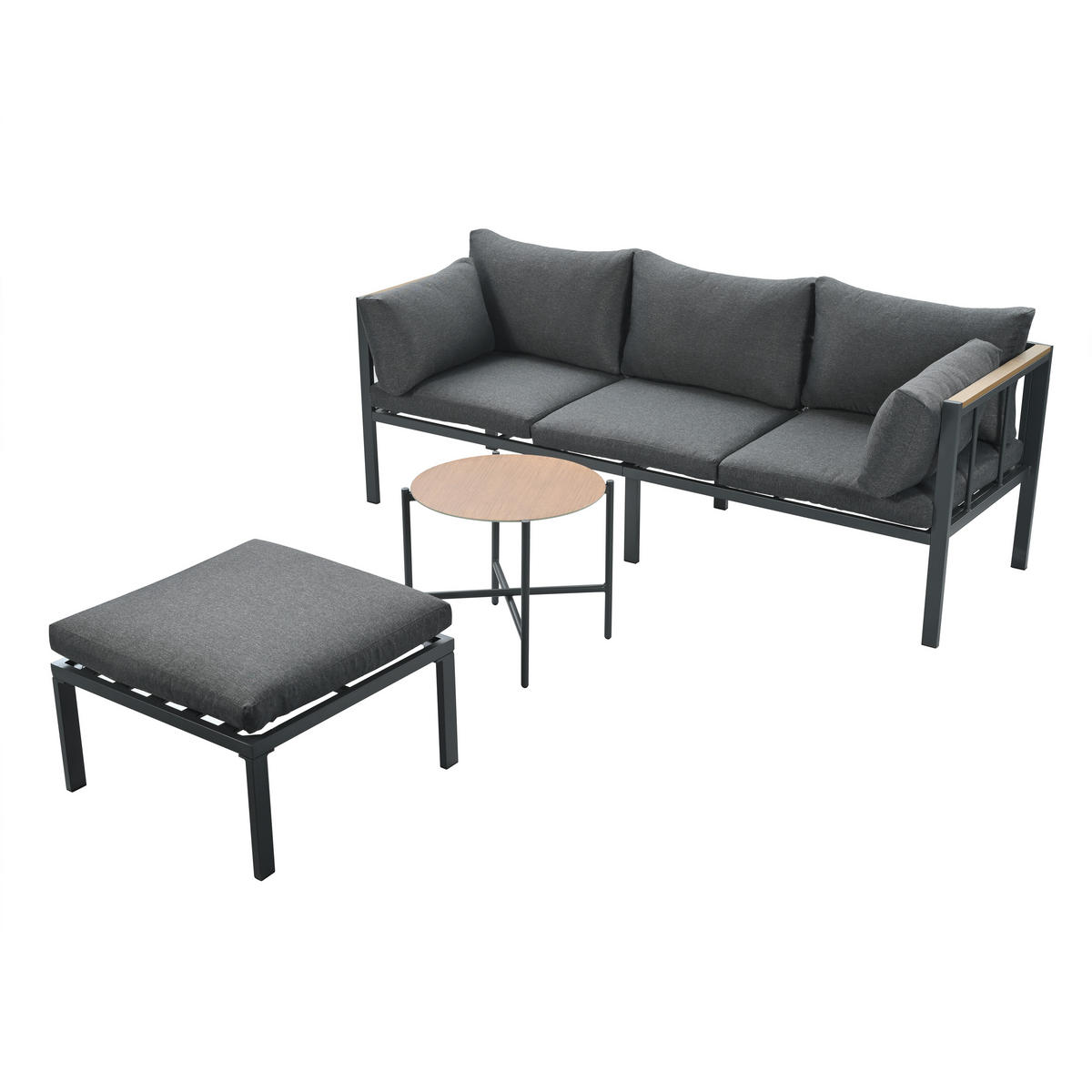 GARTENMÖBEL-SET 182/63/62 cm grau aus Polyester mit Couchtisch und Fußhocker - Grau, Textil - OKWISH