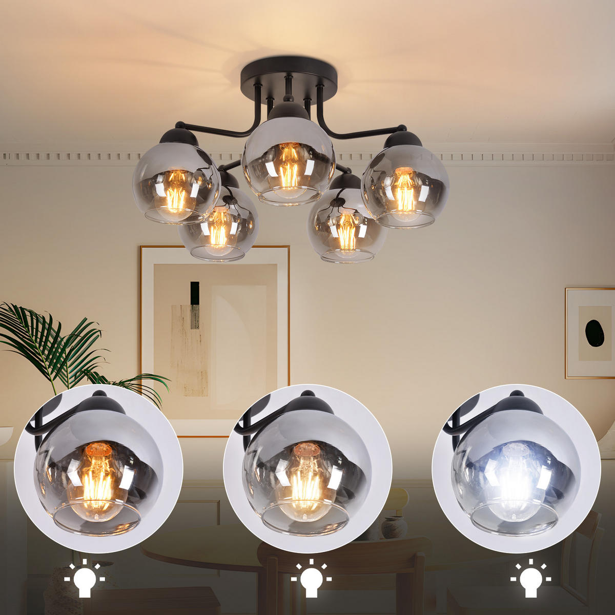 DECKENLEUCHTE Nilsa 38/38/25.6 cm - Schwarz, Glas (25.6/38/38cm) - ZMH