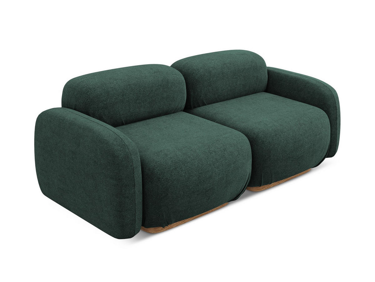 3-SITZER SOFA Bouclé Stoff Grün - Dunkelgrün/Braun, Holz/Textil (190/73/95cm) - Makamii
