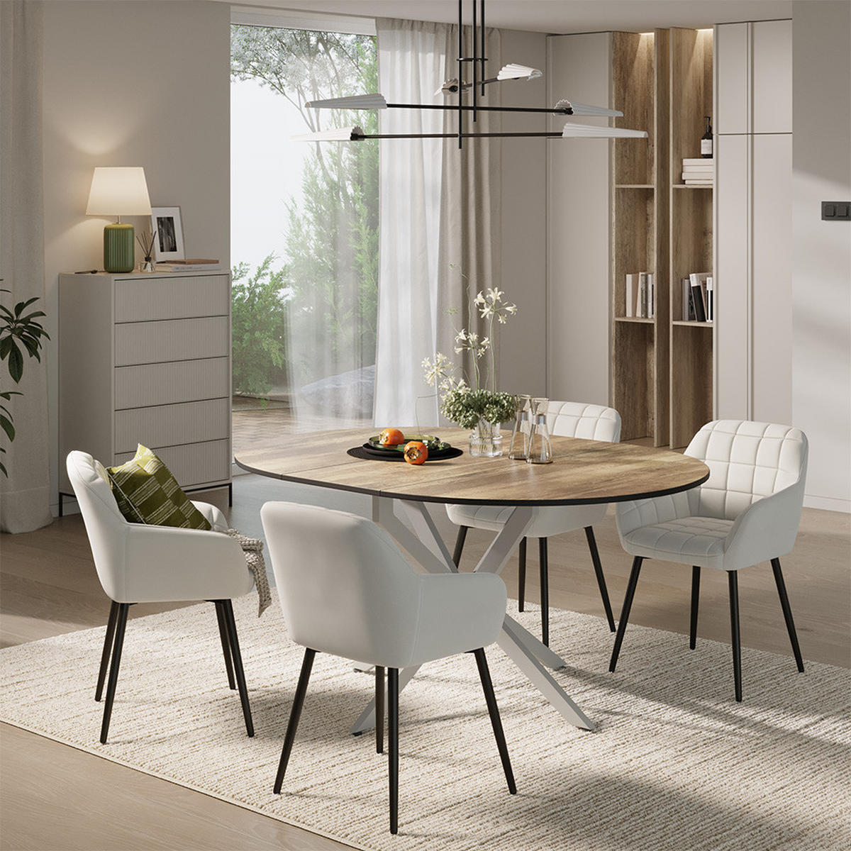 ESSTISCH-SET Loyd, Eiche rustikal/Grau, 120 x 120 cm mit 4 Esszimmerstühlen (Beige) - Wildeiche/Grau, Holzwerkstoff (120/76.5/120cm) - Vicco
