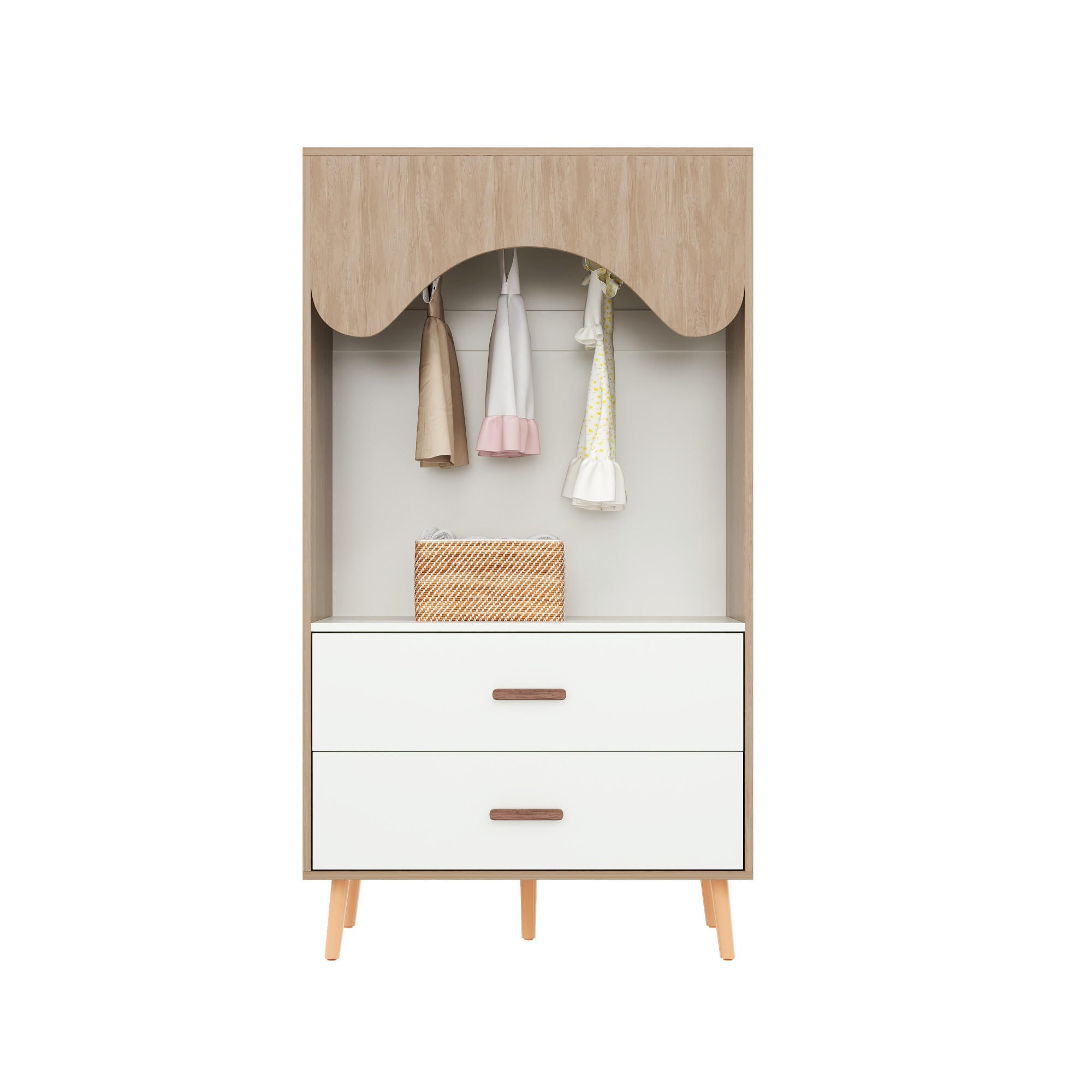 KINDERREGAL in Weiß und Naturfarben Kleiderschrank mit Kleiderstange und Schubladen für Kinderzimmer, B80/T46/H141.5cm - Naturfarben/Weiß, Holz/Holzwerkstoff (80/141.5/46cm) - STILVORA