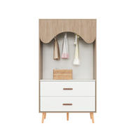 KINDERREGAL in Weiß und Naturfarben Kleiderschrank mit Kleiderstange und Schubladen für Kinderzimmer, B80/T46/H141.5cm - Naturfarben/Weiß, Holz/Holzwerkstoff (80/141.5/46cm) - STILVORA