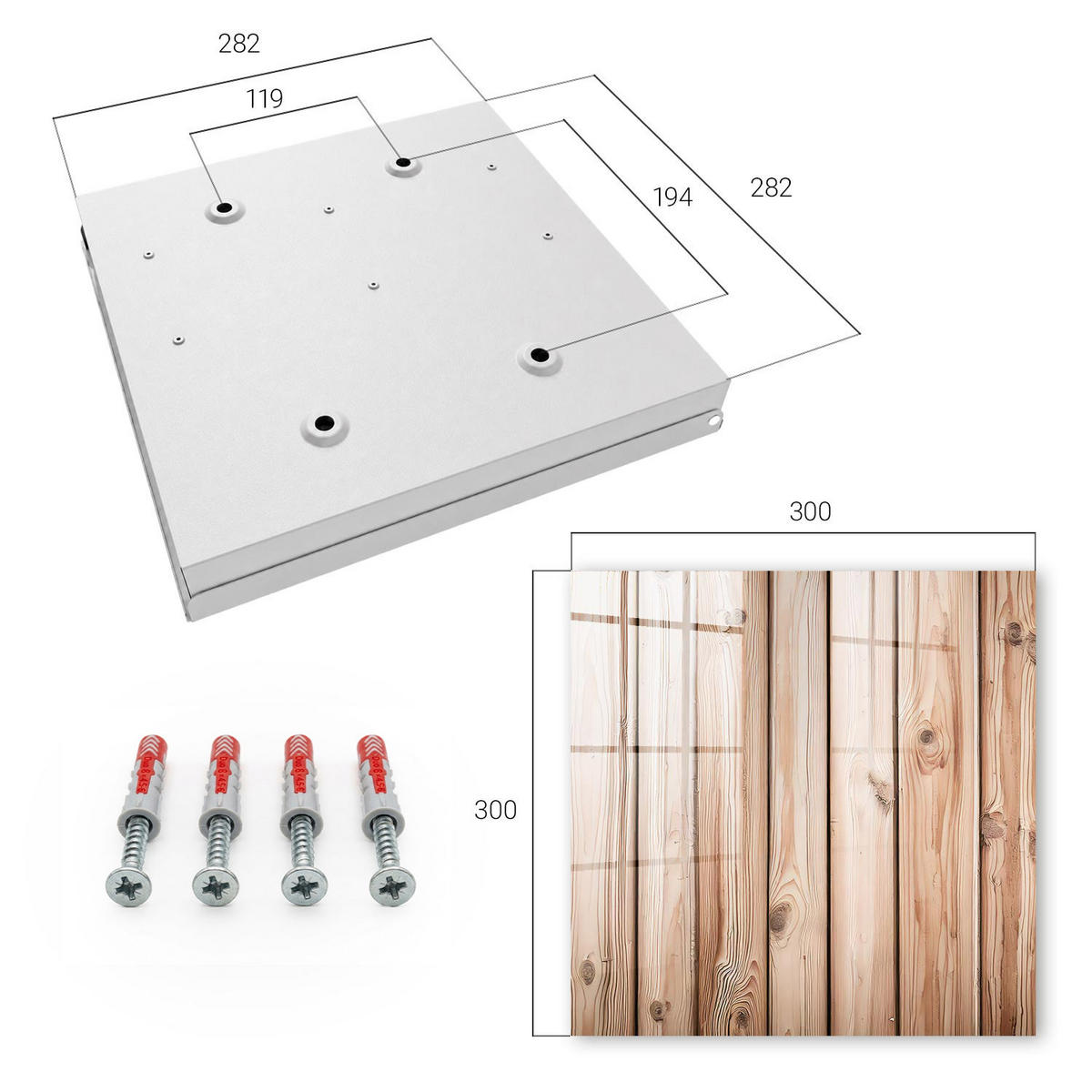 SCHLÜSSELBOX Weiß 30x30 cm – Türöffnung nach rechts - Holzbretter - Beige, Metall (30/30/5cm) - TULUP
