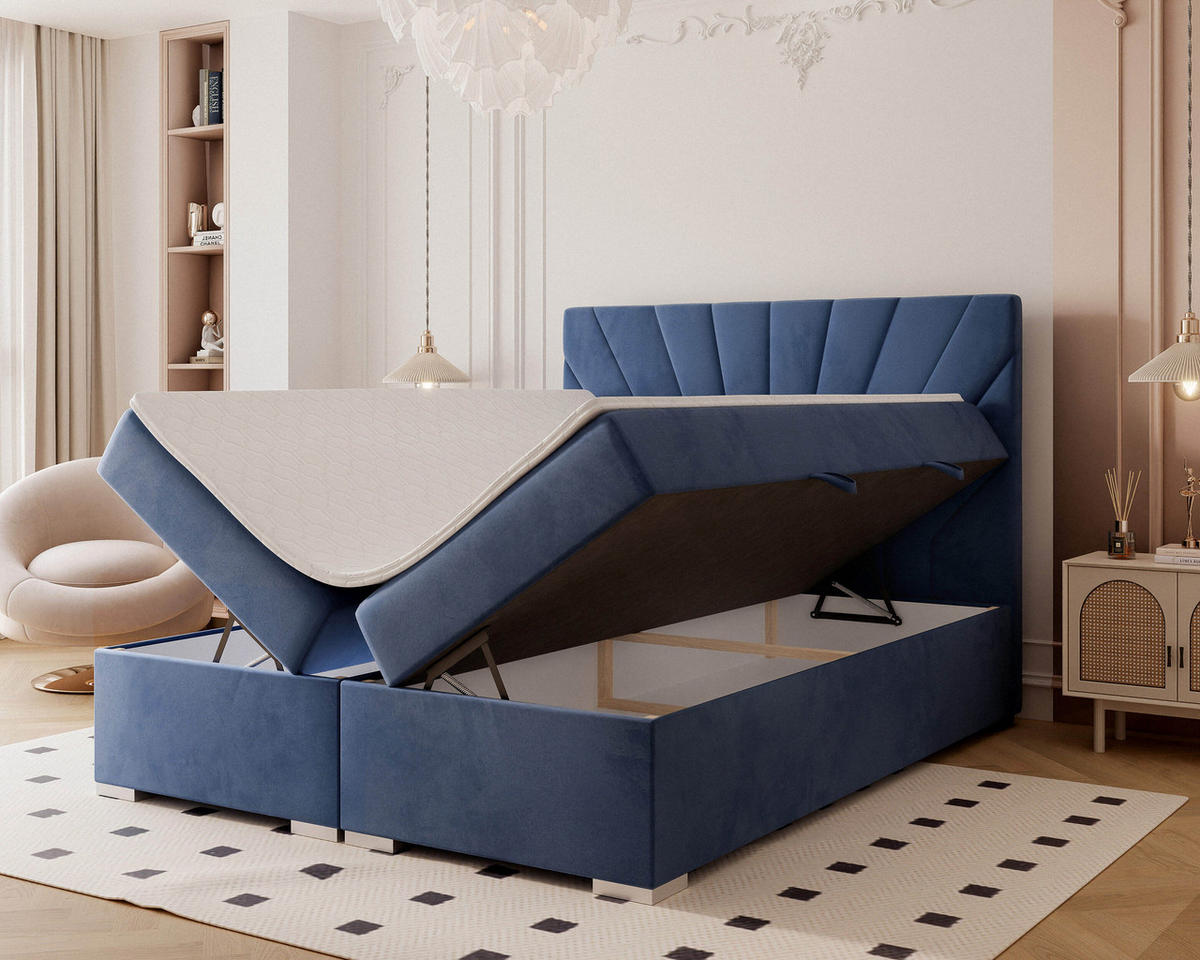 BOXBETT 160x200 cm mit Topper - Blau, Holzwerkstoff/Textil (140/200cm) - Idohome