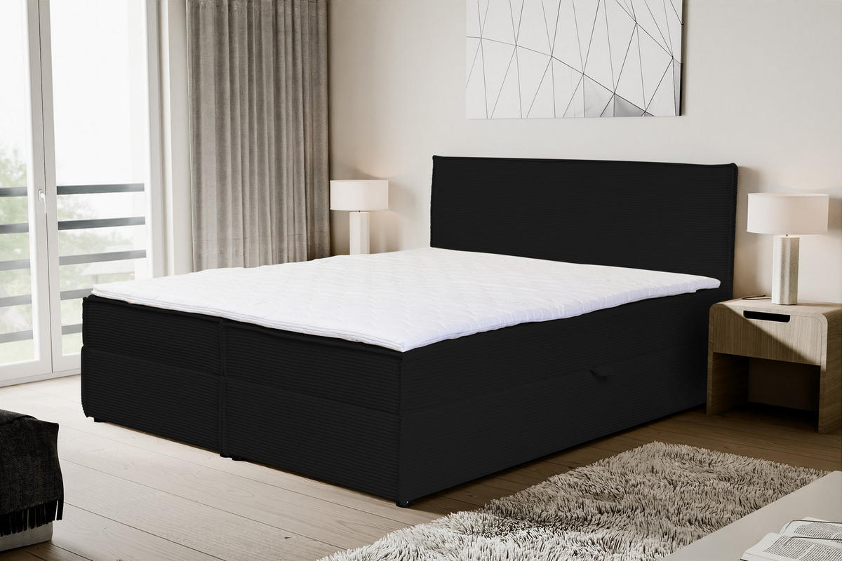 BOXBETT GLORIA mit Bettkästen H2/H3 Matratze 160 x 200 cm - Schwarz, Holzwerkstoff (160/200cm) - VENASI MÖBEL