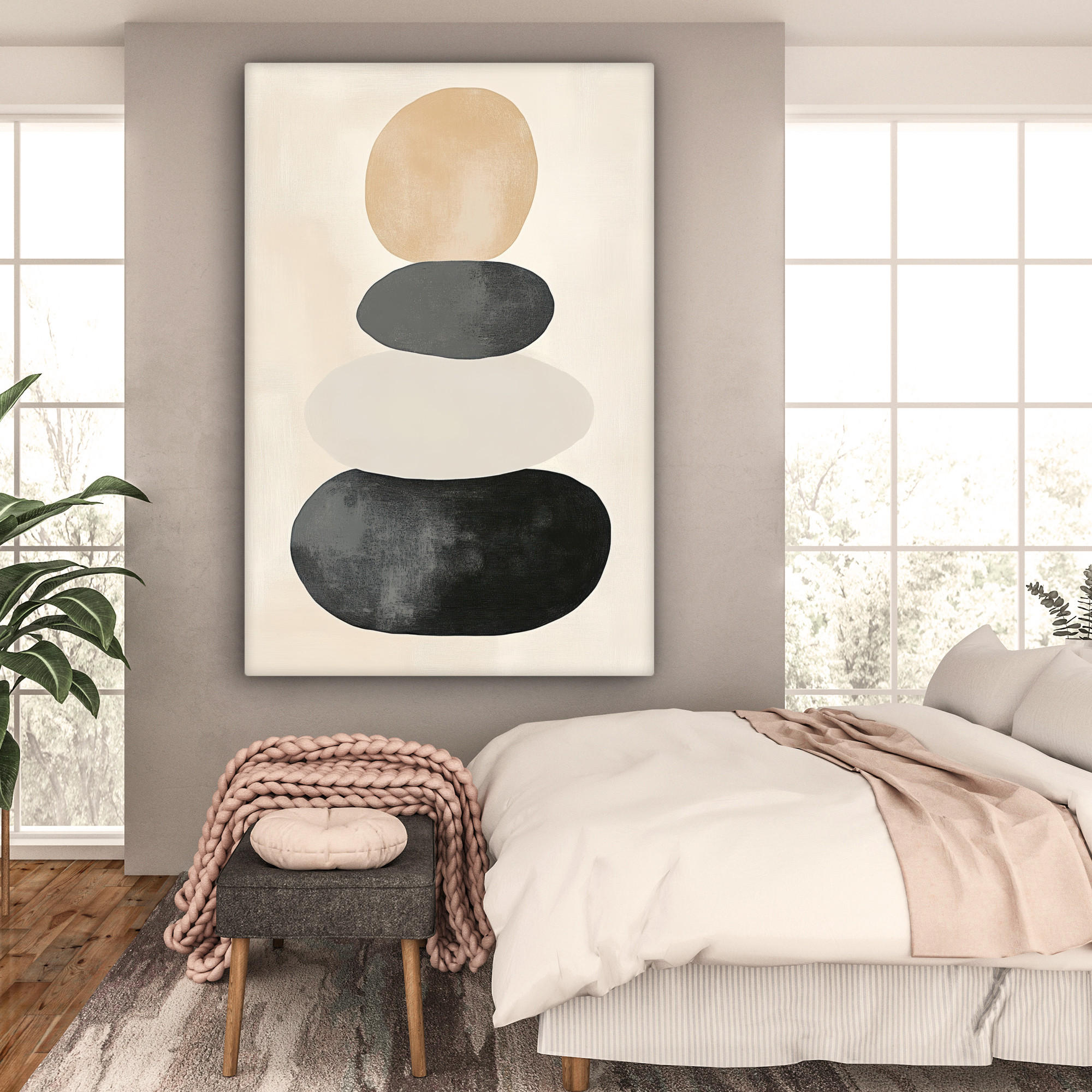 LEINWANDBILD Japandi - Wabi sabi - Beige 90x140 cm - Taupe, Textil (90/140cm) - MuchoWow