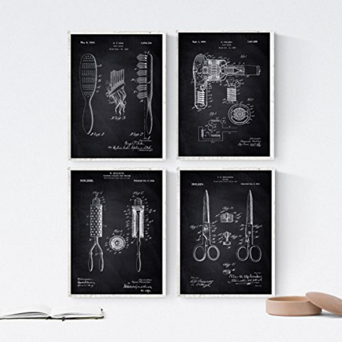 POSTER Set mit 4 Schwarz Friseurläden Patent A4 Rahmenlos - Klar, Papier (29.7/3cm) - Nacnic