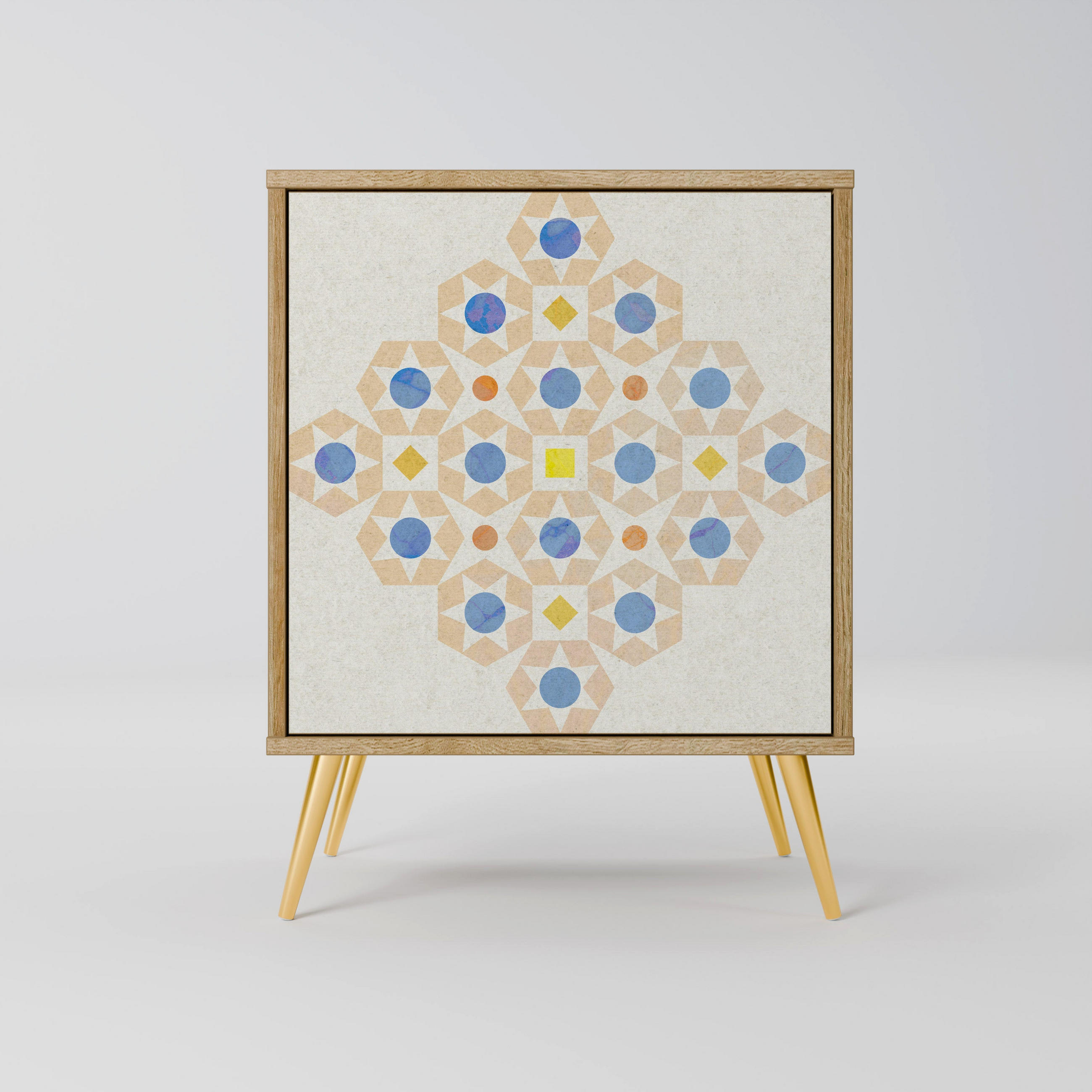 SIDEBOARD PATTERNED PRISM, Eichefarben, 57,5x42x75,5 cm, Goldfarbene Metallfüße - Eichefarben/Goldfarben, Holzwerkstoff/Metall (57.5/75.5/42cm) - SpaceRebels