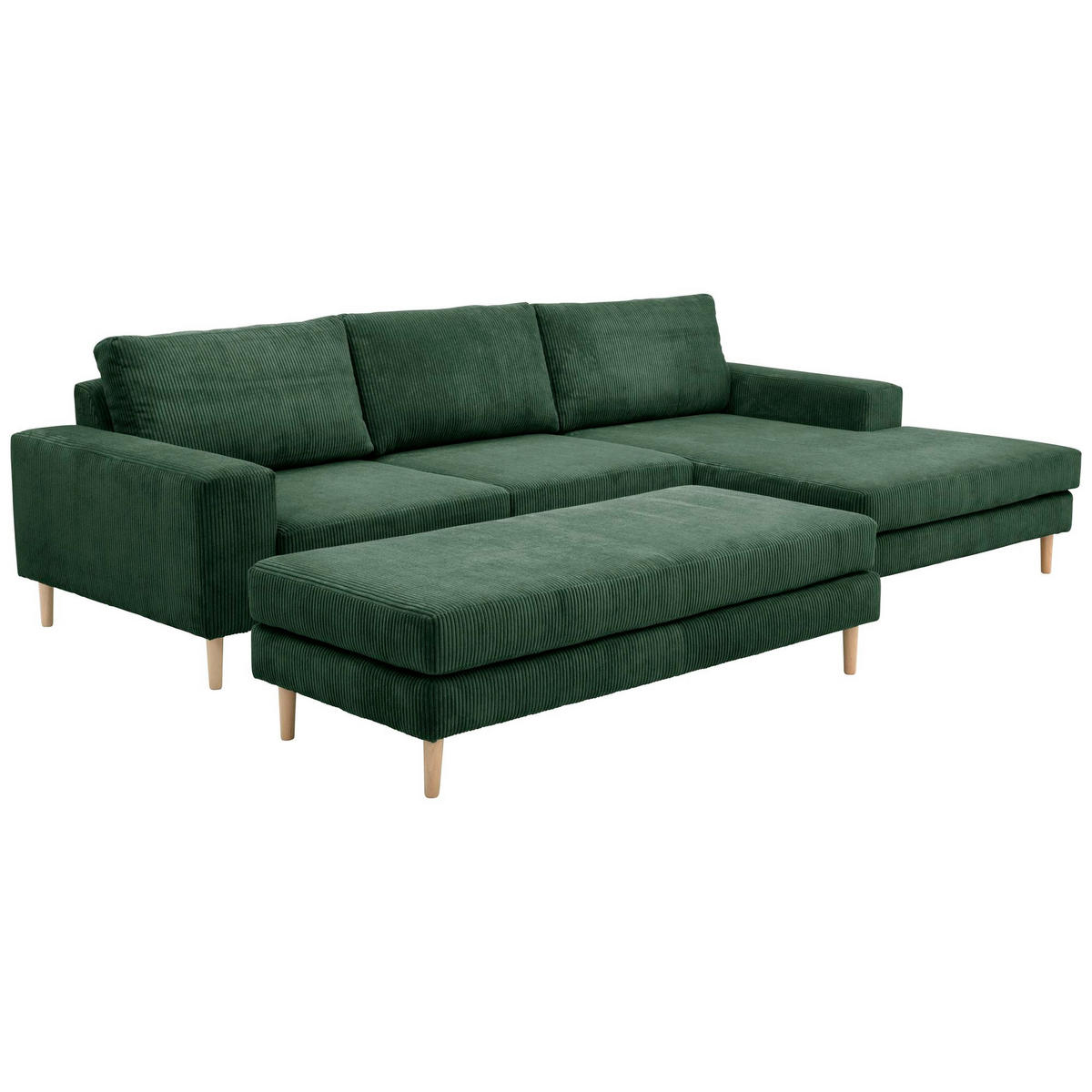 SOFA mit Longchair rechts Kaylynn Cordstoff dunkelgrün - Dunkelgrün, Kunststoff (175/294cm) - 58aufmkessel