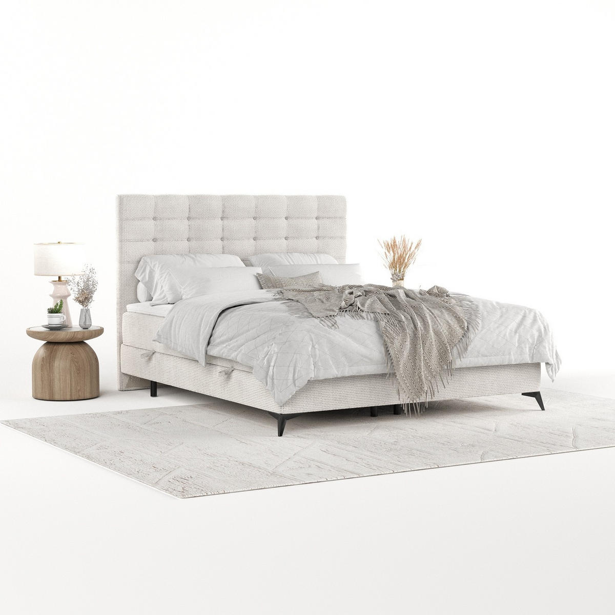 BOXBETT Niro 120/200 cm Creme im Bonita Stoff - Creme/Schwarz, Holz/Holzwerkstoff (120/200cm) - AltaBeds