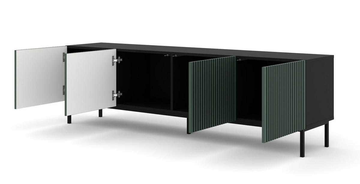 TV-LOWBOARD SCHWARZ - Schwarz/Grün, Holzwerkstoff (200/58/42cm) - FURNLUX