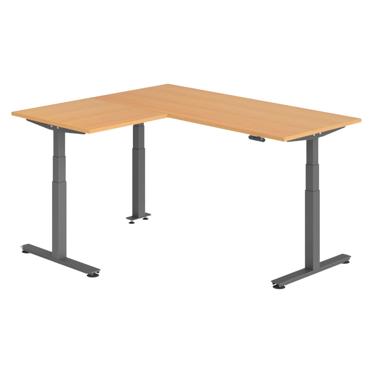 ECKSCHREIBTISCH elektrisch höhenverstellbar L-Form 160/180/74 cm in Buchefarben/Graphitfarben - Buchefarben/Graphitfarben, Holzwerkstoff (160/180/74cm) - bümö