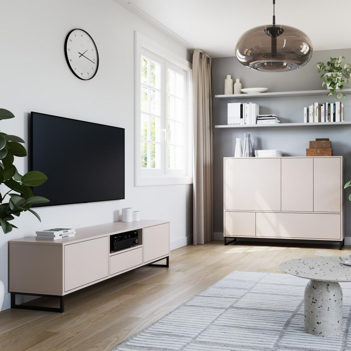 LOWBOARD Giana mit 2 Türen und Schublade, 160 cm, Beige Sand - Sandfarben/Beige, Holzwerkstoff (160/48.5/45cm) - Beautysofa